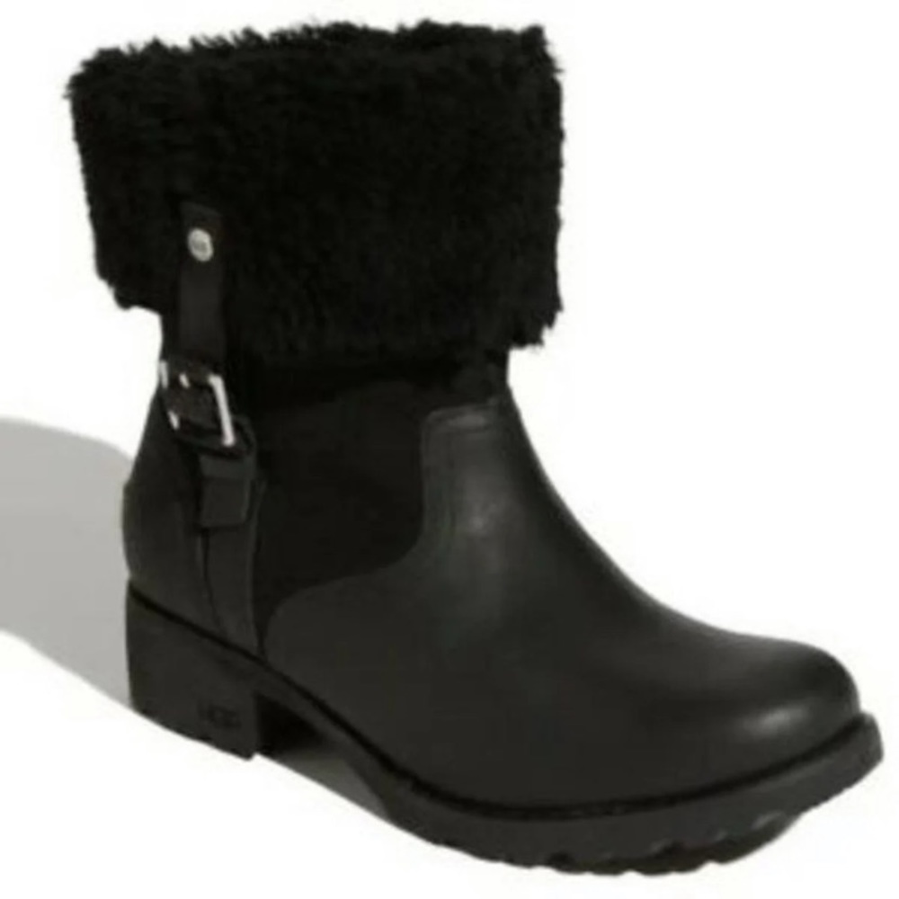 UGG AUSTRALIA Bellevue 1914 sheepskin shearling leather boots black size 7